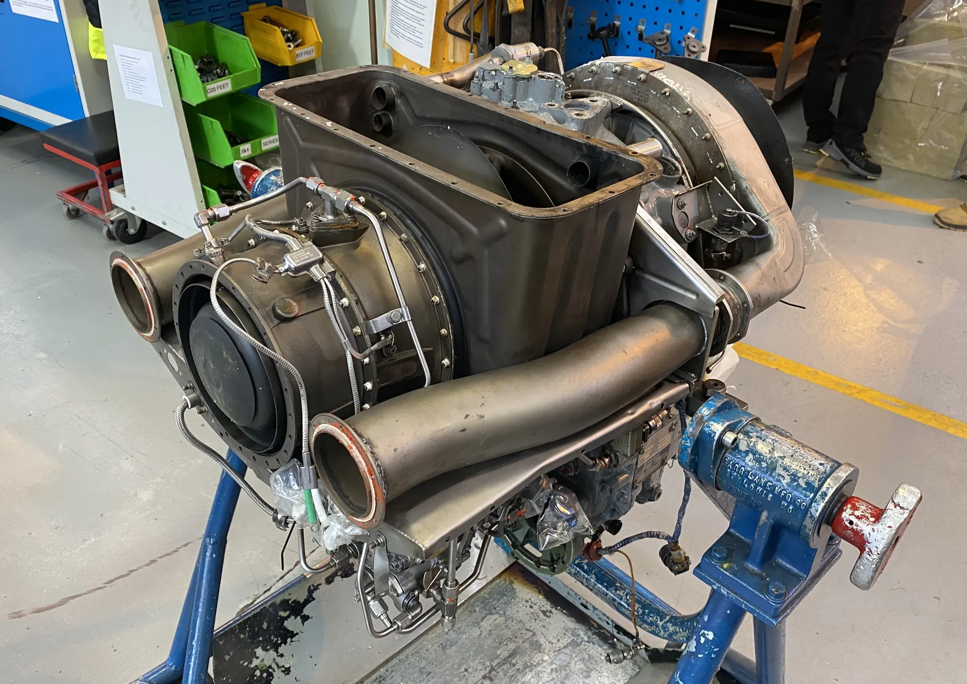 The engine at the engine repair and overhaul facility