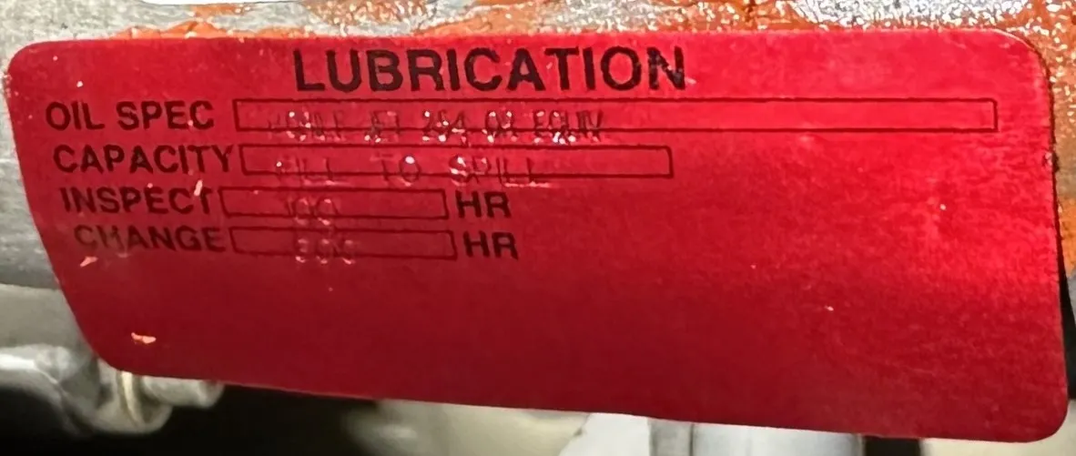 Figure 3. ACM lubrication placard