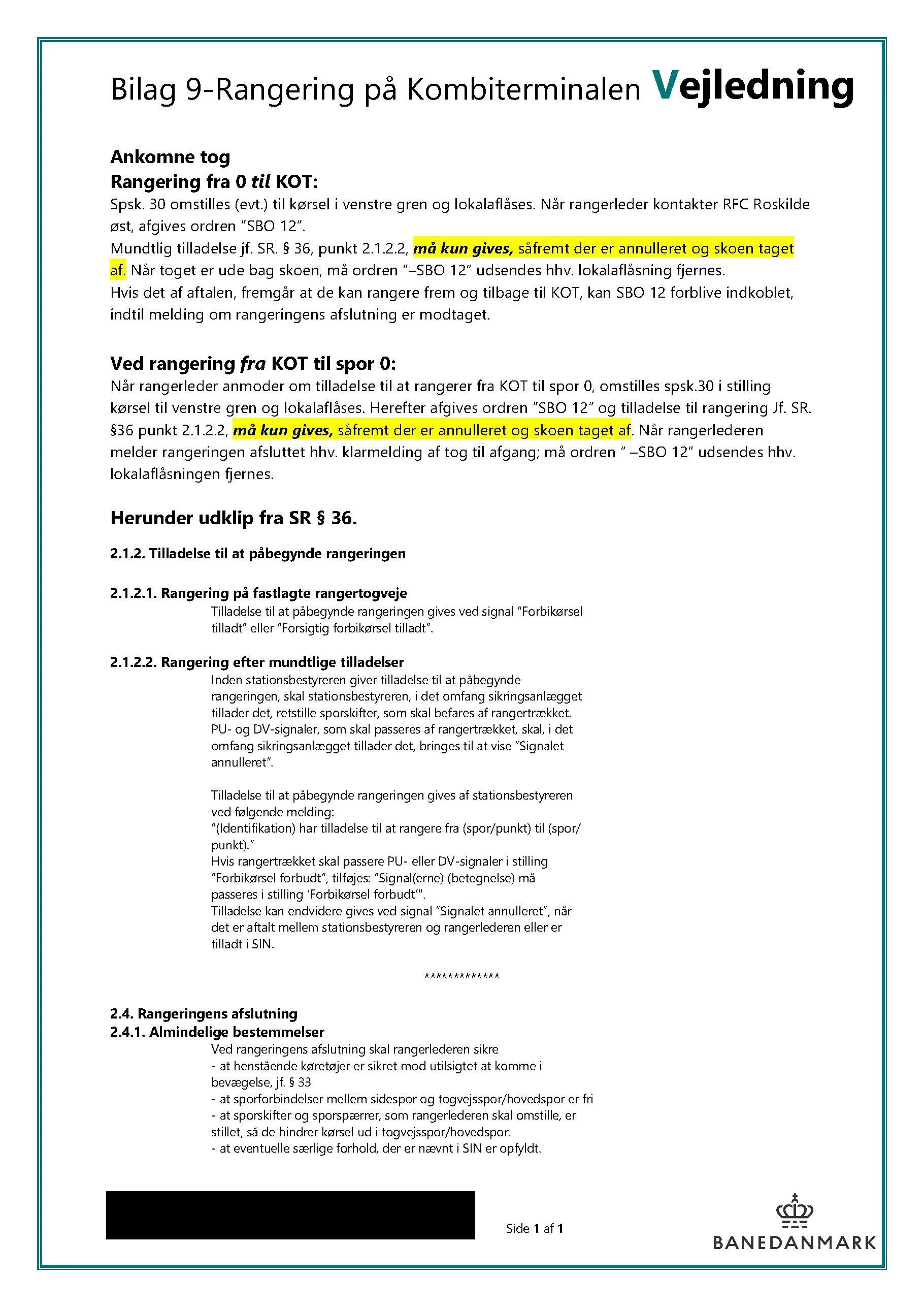 Vejledning - Rangering på Kombiterminalen 